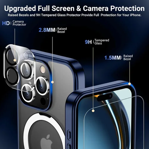 Vista 6 de Funda magnética con soporte invisible para iPhone 15 Pro, compatible con MagSafe, [2 piezas de pantalla de vidrio templado y protector de cámara]