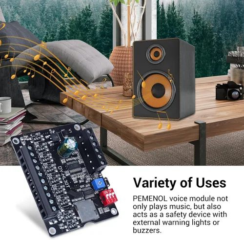Vista 6 de Módulo de reproducción de voz de 30 W, dispositivo de transmisión de voz PEMENOL DC 9-24 V, 9 interfaces de activación, 8 modos de disparo de E/S