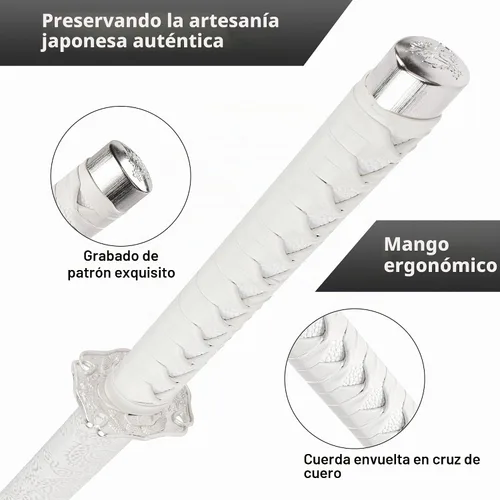 Vista 2 de Espada Katana japonesa hecha a mano, espada samurái de acero al carbono sin afilar con vaina, espada de espiga completa para colección, exhibición