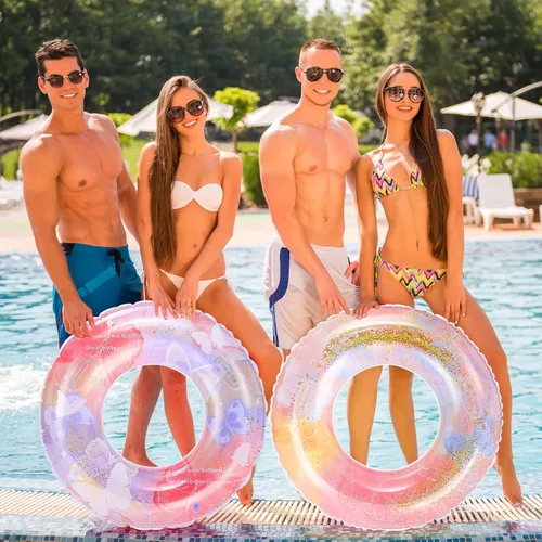 Vista 7 de Paquete de 2 flotadores inflables para piscina, tubos flotantes de mariposa de 31.5 pulgadas, anillo de piscina esencial para verano, playa, al aire