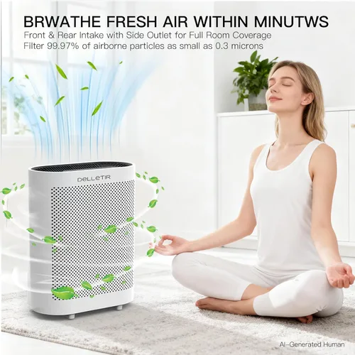 Vista 3 de Purificador de aire True HEPA GL-FS32 Sistema de filtración de 4 etapas, funcionamiento ultrasilencioso y sensor de calidad del aire, ideal