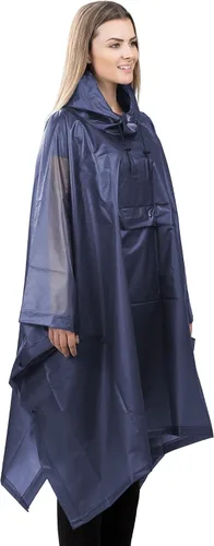 Vista 7 de Navaris Poncho de lluvia para adultos, reutilizable, portátil, impermeable, con capucha, tamaño unisex para hombres o mujeres, talla única