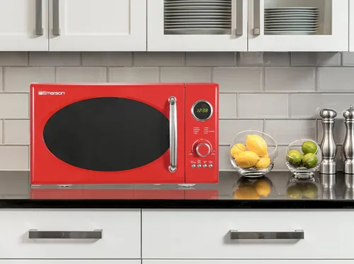 Vista 10 de Emerson MWRG0901RD - Microondas retro de 0.9 pies cúbicos con función de parrilla de 1,000W, potencia de cocción de 800W, pantalla LED, 5 niveles