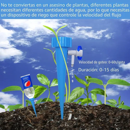 Vista 4 de LABOTA Paquete de 24 picos de riego automático para plantas, agua automática para plantas al aire libre, dispositivos de inserción con interruptor