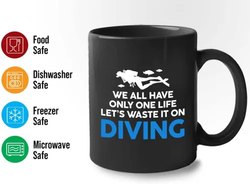 Vista 8 de Taza de café de buceo de 11 onzas, color negro, sumerge en la felicidad, actividades de respiración subacuática, pasatiempos, natación, ascenso