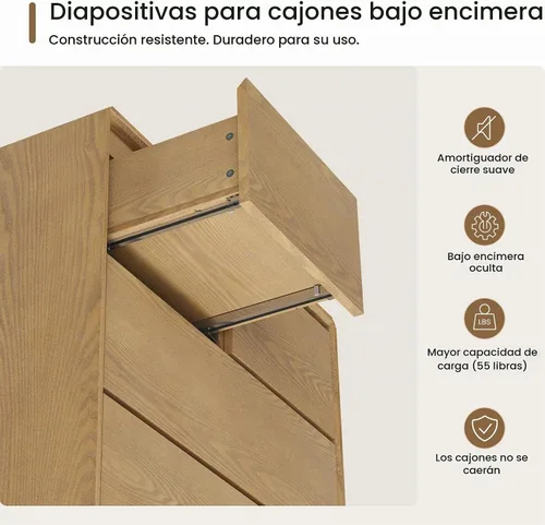 Vista 6 de Cómoda de madera maciza, cómoda de 45.3 pulgadas de alto