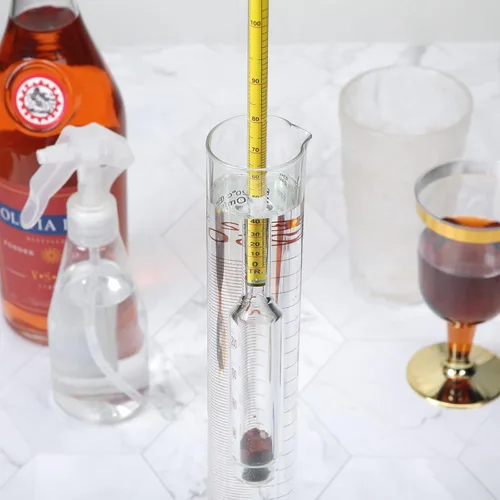 Vista 3 de Kit de prueba de medidor de alcohol de hidrómetro de 0-200, hidrómetro digital de alcohol con 1 cilindro de vidrio, 1 cepillo y 2 esclusas de aire