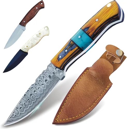 Vista 11 de Cuchillo hecho a mano de 8" con funda Azul