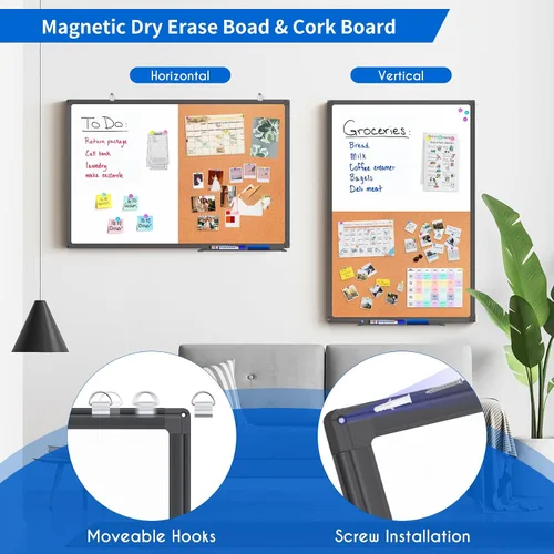 Vista 2 de Tablero blanco magnético y tablero de corcho Combo 24 "x 18" Marco de aluminio (negro)
