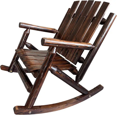 Vista 8 de Rustic Log - Mecedora de madera de abeto maciza hecha a mano, para porche, patio, resistente, 700 libras, acabado resistente a la intemperie