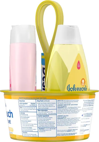 Vista 6 de Johnson's First Touch Baby Essentials Set de regalo con gel de baño y champú, loción corporal y crema de óxido de zinc para la piel delicada