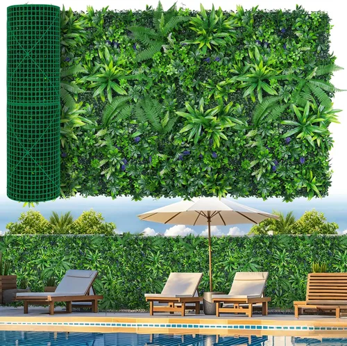 Vista 9 de Grooy Pared de césped artificial de 40 x 120 pulgadas (33.33 pies cuadrados), pared de fondo de vegetación con paneles de césped falso antirayos UV