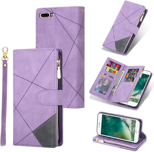 Vista 14 de UEEBAI Funda tipo cartera para iPhone SE 2022 5G/iPhone 7/iPhone 8/iPhone SE 2020, retro con 9 ranuras para tarjetas, bolsillo con cremallera, funda