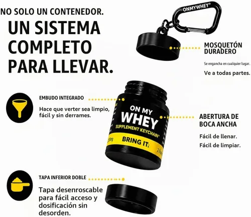 Vista 4 de ONMYWHEY Embudo de llavero de proteína y suplemento de doble cucharada (180 cc) para mirar en el espejo