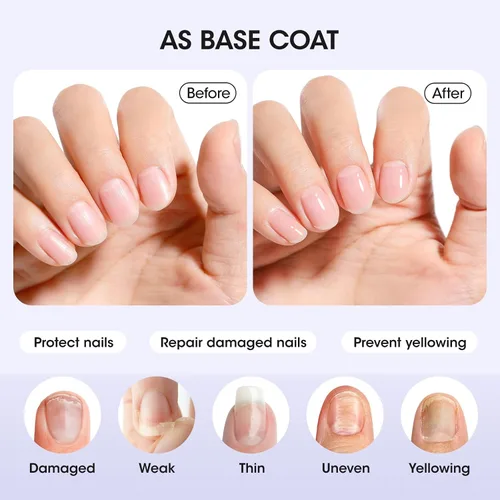 Vista 5 de GELLEN Esmalte de uñas transparente 3 en 1, capa superior y fortalecedor de uñas, esmalte de uñas transpirable de secado rápido al aire, tratamiento