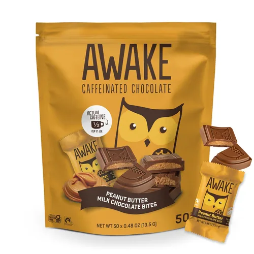 Vista 11 de AWAKE - Bocaditos de chocolate con cafeína - Chocolate con leche crujiente, 50 piezas - 50 mg de cafeína - Dulces envueltos individualmente