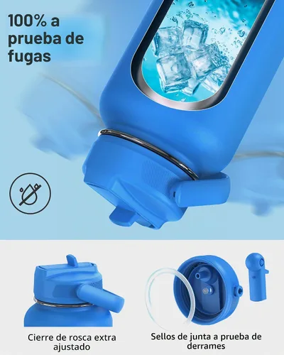 Vista 5 de TOURIT Botella de agua aislada de 32 onzas, botella de acero inoxidable con popote, aislamiento al vacío de doble pared para bebidas frías y Negro