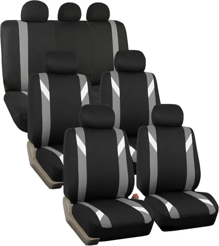 Vista 11 de Fundas para asientos en 3 filas modernas de alta calidad FH GROUP FH-FB033217 color beige y negro, para la mayoría de los autos, camionetas, SUV