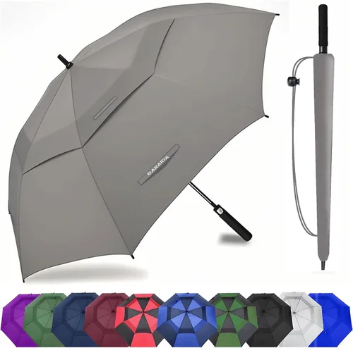 Vista 27 de Paraguas de golf extragrande de 62, 68 y 72 pulgadas, con doble dosel ventilado, resistente al viento, impermeable, de apertura automática