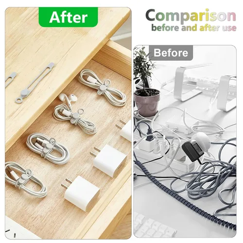 Vista 5 de Bridas para cables de datos, organizador de cables de silicona reutilizable, cable elástico multiusos para agrupar auriculares, cargador
