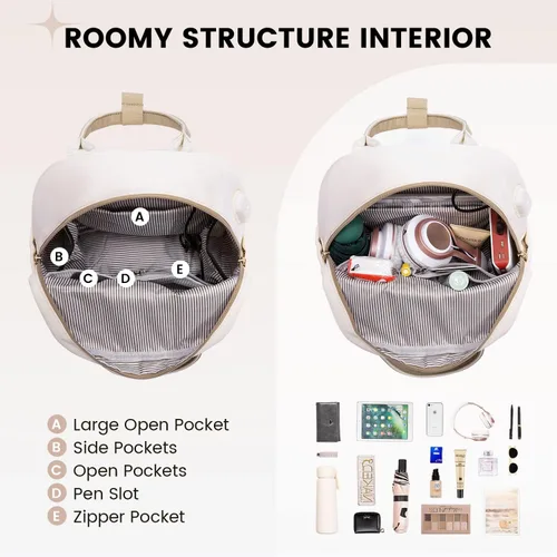 Vista 3 de LOVEVOOK Mini mochila para mujeres y niñas, mochila pequeña con puerto USB, linda mochila de moda para el trabajo, viajes y la escuela, caqui