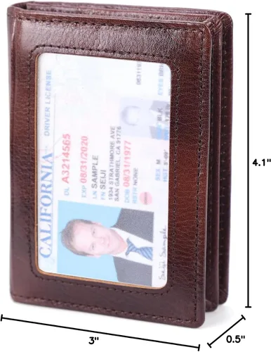 Vista 10 de Bolsillo frontal con bloqueo RFID, minimalista, delgado, de cuero, plegable, para tarjeta de crédito, con ventana de identificación