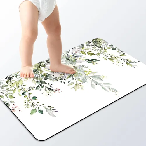 Vista 7 de BBiggood Alfombras de baño salvia, alfombra de baño verde salvia con hojas de eucalipto, se ajusta debajo de la puerta, alfombra de ducha fina