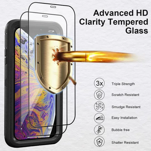 Vista 4 de Funda para iPhone Xs Max de 6.5 pulgadas, con clip para cinturón, soporte con 2 protectores de pantalla, cuerpo completo, resistente, resistente