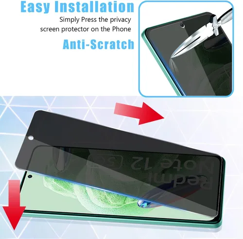 Vista 4 de Protector de pantalla de vidrio templado de privacidad para Redmi Note 12 4G (2+2) + protector de lente de cámara (2 paquetes), película de vidrio