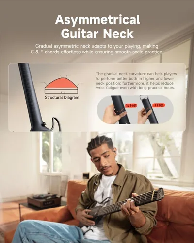 Vista 8 de Donner HUSH I Guitar para Viaje - Guitarra Acústica-Eléctrica Silenciosa, Ultraligera y Portátil Sin Cabeza, Cuerpo de Arce con Marcos Desmontables