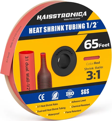 Vista 64 de haisstronica Tubo termorretráctil 3:1, relación de encogimiento, tubo termorretráctil de grado marino forrado con adhesivo para el hogar, automoción