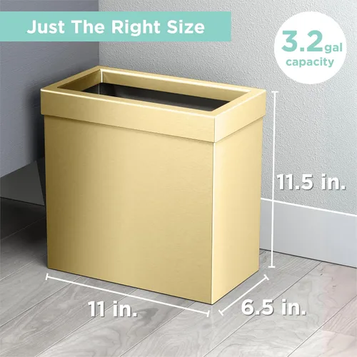 Vista 8 de Gatco Cubo de basura rectangular moderno, latón cepillado, cubo de basura de acero inoxidable con tapa extraíble, a prueba de fugas, capacidad de 3