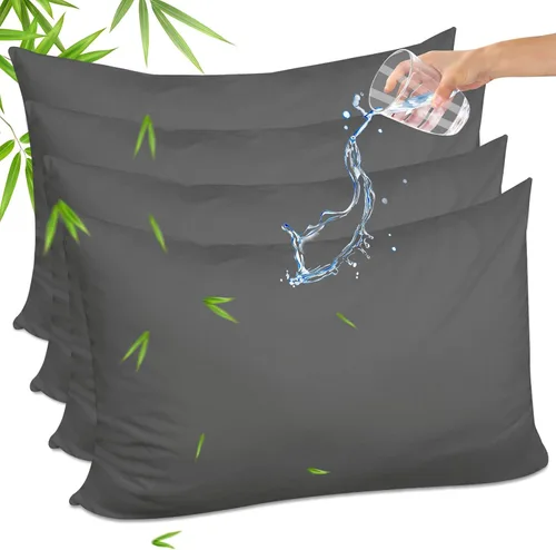 Vista 25 de Funda de almohada impermeable de bambú y rayón de Gogreen, funda de almohada transpirable, protector de almohada refrescante con cremallera, funda