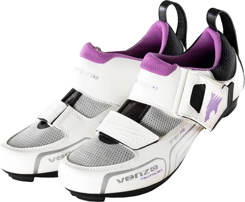 Vista 4 de Venzo Zapatos de triatlón de calidad para mujer con pedales y tacos compatibles con Delta