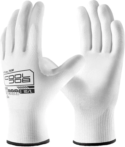 Vista 16 de COOLJOB Paquete de 12/60 pares de guantes de trabajo de seguridad a granel con revestimiento de poliuretano de agarre, guantes de punto sin costuras