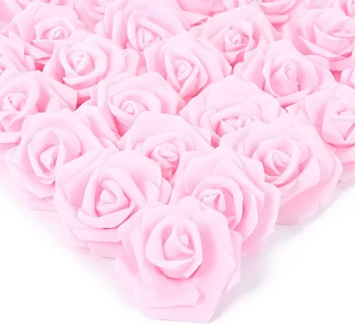 Vista 13 de IPOPU Cabezales de rosas artificiales, 100 rosas falsas de espuma negra de aspecto real para bricolaje, bodas, baby shower, centros de mesa 100