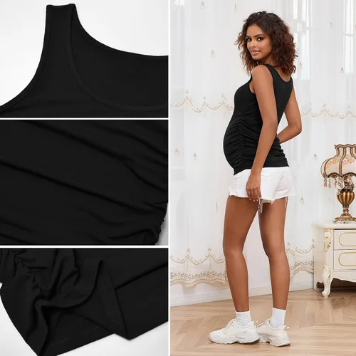 Vista 7 de GINKANA Camisetas sin mangas de maternidad fruncidas básicas camisetas de maternidad chaleco ropa de mamá