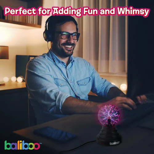 Vista 6 de BALIBOO Lámpara de bola de plasma mini de 7,6 cm – Globo de rayos activado por toque – Lámpara de globo de plasma USB y a pilas – Bola