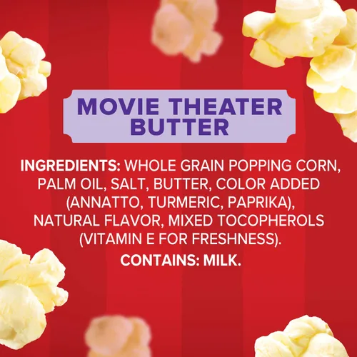 Vista 6 de Orville Redenbacher's Palomitas de maíz para microondas + tina, sabor a mantequilla de cine, 0.07 oz de fibra por porción, 3.9 oz.