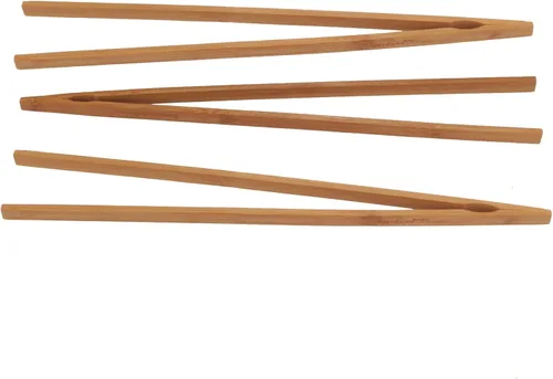 Vista 8 de BambooMN - Pinzas reutilizables de bambú "A" para tostadas de 7.9" - Marrón carbonizado - 10 piezas