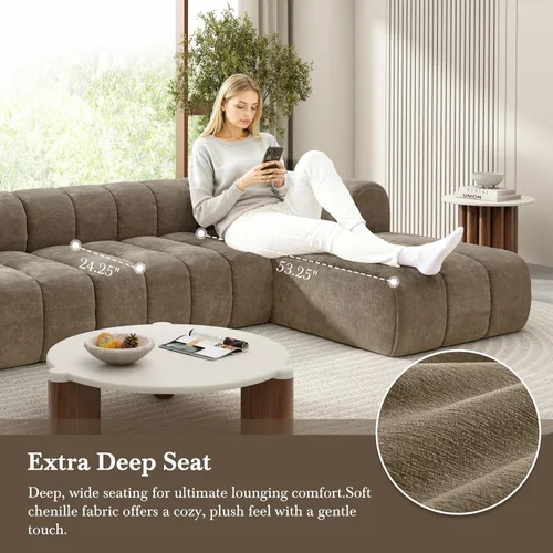 Vista 6 de Christopher Knight Home Mania Sofá Modular en Forma de L de 122" con Chaise Lounge, Juego de Sofá Seccional Moderno para Sala de Estar, Sofá Nube