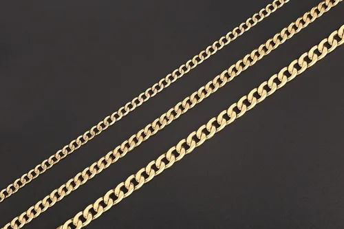 Vista 6 de Collar de cadena de eslabones cubanos de acero inoxidable para hombre, chapado en plataoro de 18 quilates, cadenas planas de corte de diamante