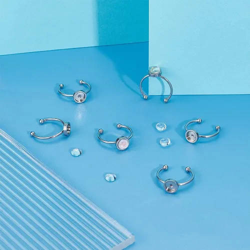 Vista 2 de UNICRAFTALE Juego de 20 anillos de dedo de cúpula en blanco semicircular – acero inoxidable, diseño simple y único con cabujones de vidrio