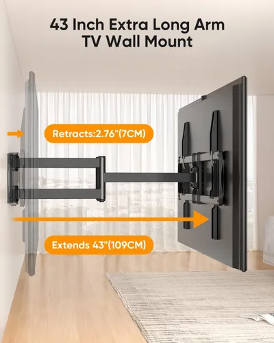Vista 5 de FORGING MOUNT Soporte de pared para TV de brazo largo con extensión de 42.9 pulgadas y regleta de alimentación para televisores de 60 a 120