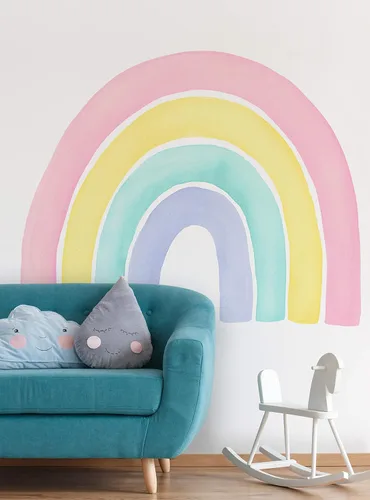 Vista 12 de Vinilo adhesivo para pared, diseño de acuarela, arcoíris, despegar y pegar (pequeño, 29.5 pulgadas de ancho x 24 pulgadas de alto, coral)