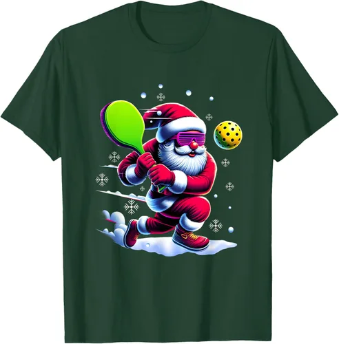 Vista 51 de Pickle Ball Navidad Santa Deporte Jugador Padel Raqueta Snow Camiseta Negro