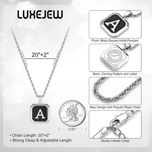 Vista 5 de LUXEJEW Collares con inicial para hombres y mujeres, delicado colgante de letra, collar de cadena para hombre, joyería para hombre