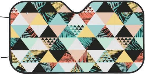Vista 9 de Hawaiian Geometric Triangle Coconut Tree Sun Visor Protector Blocks UV Rays Keep Cool for Most Sedans SUV Truck Automotive Truck Passenger Car