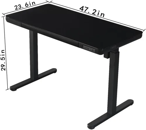 Vista 3 de kowo 48 "K302 vidrio templado eléctrico de madera escritorio de pie con cajón (negro)