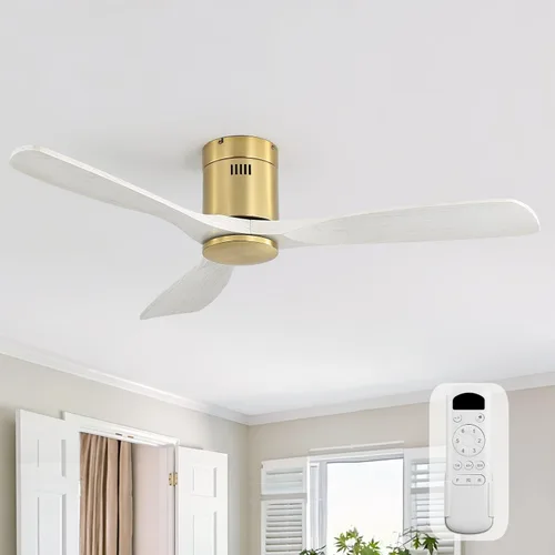 Vista 16 de Sofucor Ventiladores de techo inteligentes de 52 pulgadas con luces - montaje al ras de perfil bajo, modernos ventiladores de techo de madera maciza